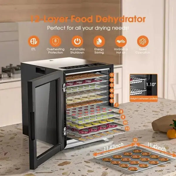 Food Dehydrator, Stainless Steel Food Dryer for Kitchen FD - 1008A 12 - Trays Teendow - Teendow Australia